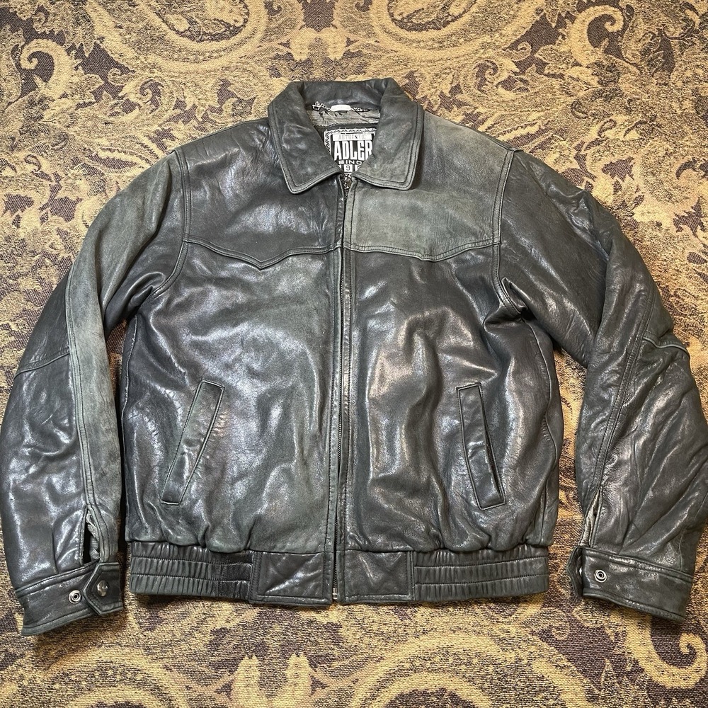 Vintage Adler Black Soft Lamb Skin Leather Jacket Mens Size Medium